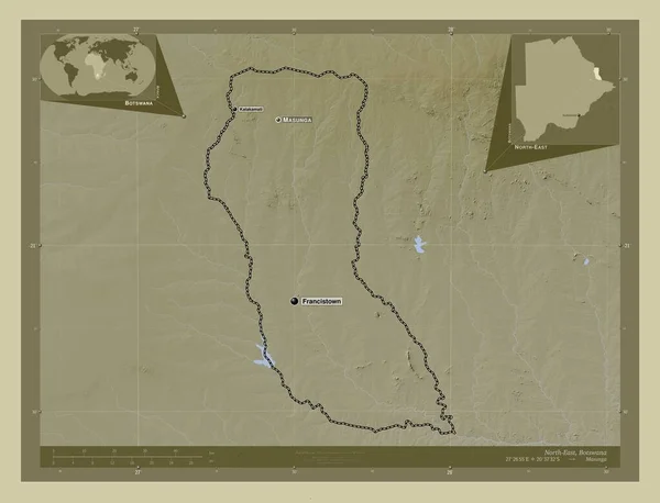 Észak Kelet Botswana Kerület Magassági Térkép Színes Wiki Stílusban Tavak — Stock Fotó