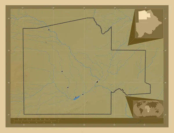 Noroeste Distrito Botswana Mapa Elevação Colorido Com Lagos Rios Locais — Fotografia de Stock