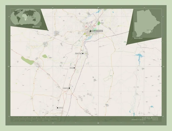 Sud Est District Botswana Ouvrir Carte Routière Emplacements Noms Des — Photo