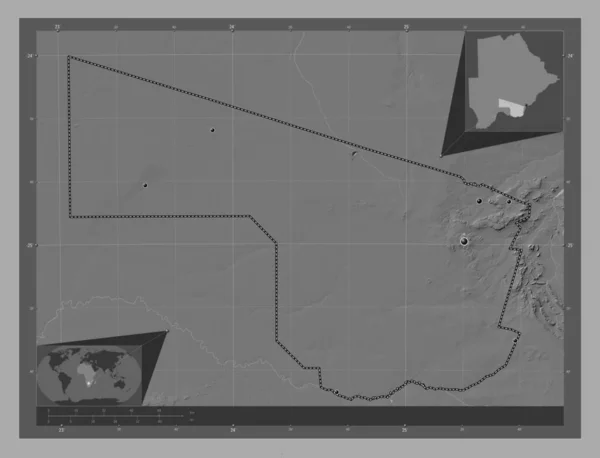 Sur Distrito Botswana Mapa Elevación Bilevel Con Lagos Ríos Ubicaciones — Foto de Stock