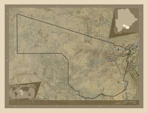Sur Distrito Botswana Mapa Satelital Alta Resolución Ubicaciones Nombres Las — Foto de Stock