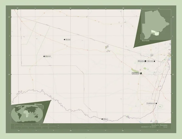 Sud Distretto Del Botswana Mappa Stradale Aperta Località Nomi Delle — Foto Stock