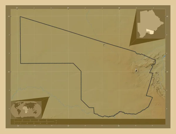 Sud Distretto Del Botswana Mappa Elevazione Colorata Con Laghi Fiumi — Foto Stock