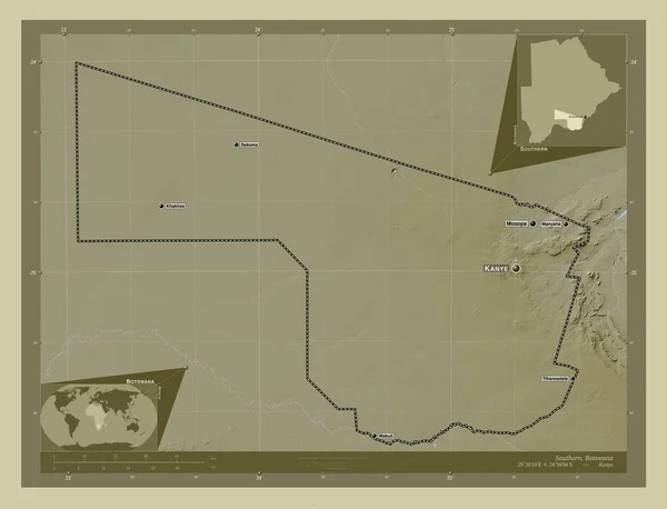 Zuidelijk District Botswana Hoogtekaart Gekleurd Wiki Stijl Met Meren Rivieren — Stockfoto