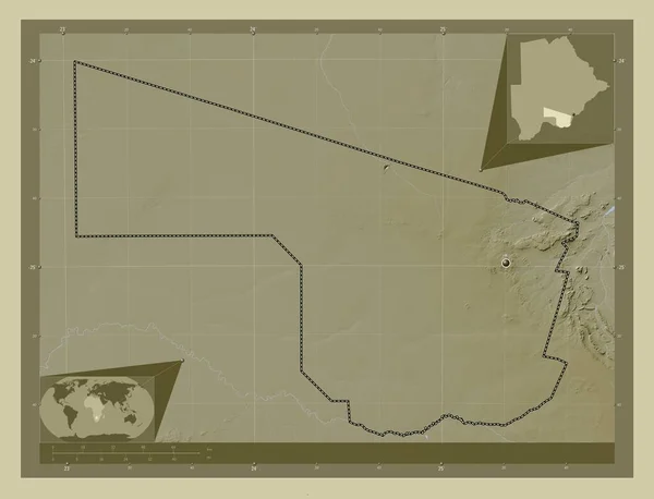 Południowy Dzielnica Botswany Mapa Wzniesień Kolorowa Stylu Wiki Jeziorami Rzekami — Zdjęcie stockowe