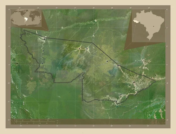 Acre Staat Brazilië Satellietkaart Met Hoge Resolutie Locaties Van Grote — Stockfoto