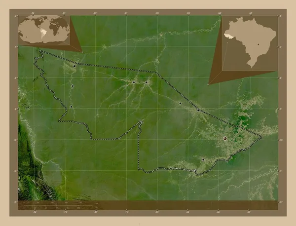 Акко Штат Бразилия Карта Спутника Низкого Разрешения Места Расположения Крупных — стоковое фото