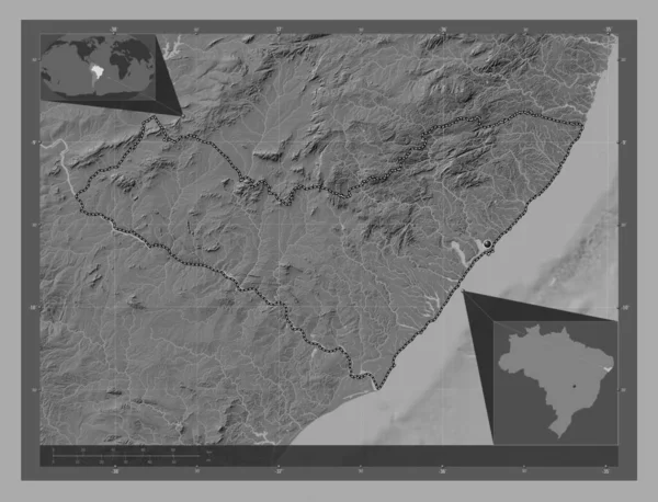 Alagoas Staat Brazilië Hoogteplattegrond Met Meren Rivieren Hulplocatiekaarten Hoek — Stockfoto