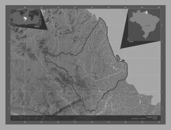 Amapa Estado Brasil Bilevel Mapa Elevação Com Lagos Rios Locais — Fotografia de Stock