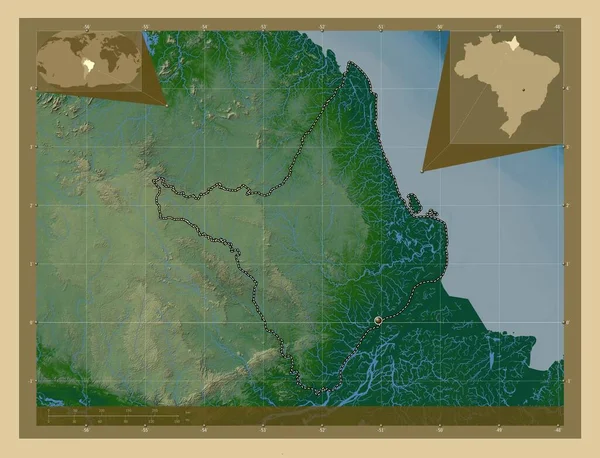 Амапа Штат Бразилия Цветная Карта Высоты Озерами Реками Вспомогательные Карты — стоковое фото