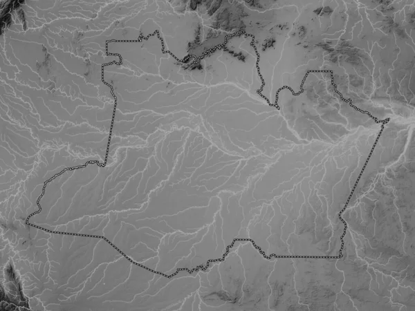 Amazonas State Brazil Grayscale Elevation Map Lakes Rivers — Stock Photo, Image