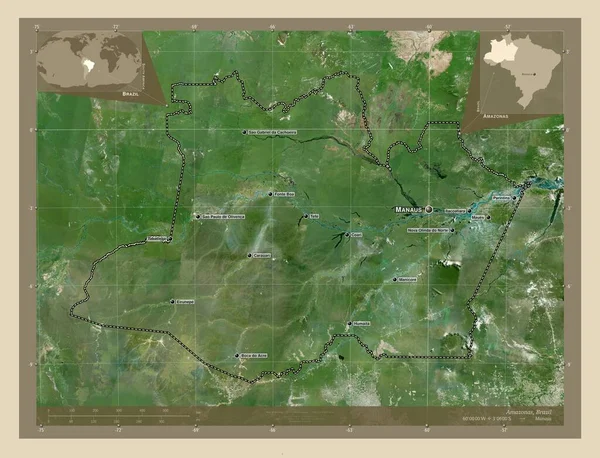 Αμαζόνας Πολιτεία Της Βραζιλίας Υψηλής Ανάλυσης Δορυφορικός Χάρτης Τοποθεσίες Και — Φωτογραφία Αρχείου