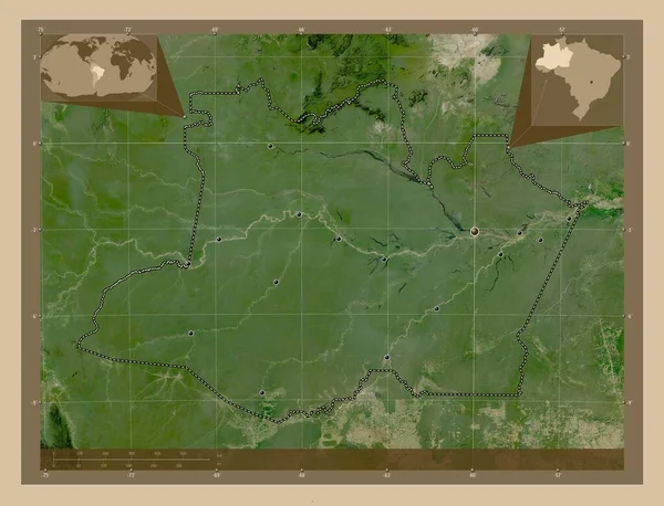 Amazonas Estado Brasil Mapa Satelital Baja Resolución Ubicaciones Las Principales —  Fotos de Stock