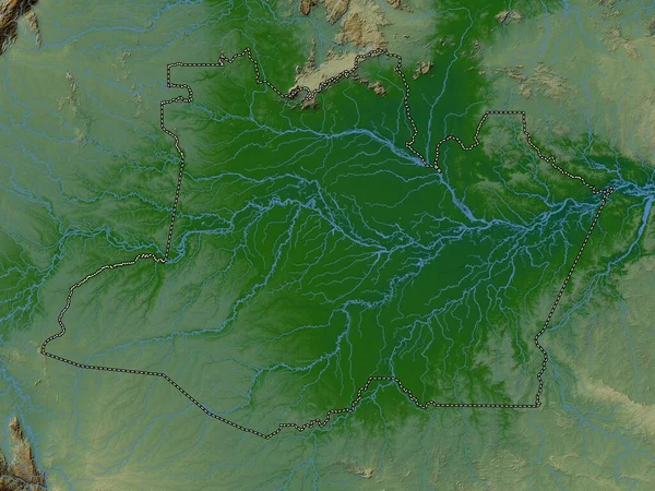 Amazonas État Brésil Carte Altitude Colorée Avec Lacs Rivières — Photo