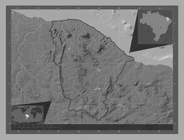 Ceara Estado Brasil Mapa Elevación Bilevel Con Lagos Ríos Ubicaciones — Foto de Stock