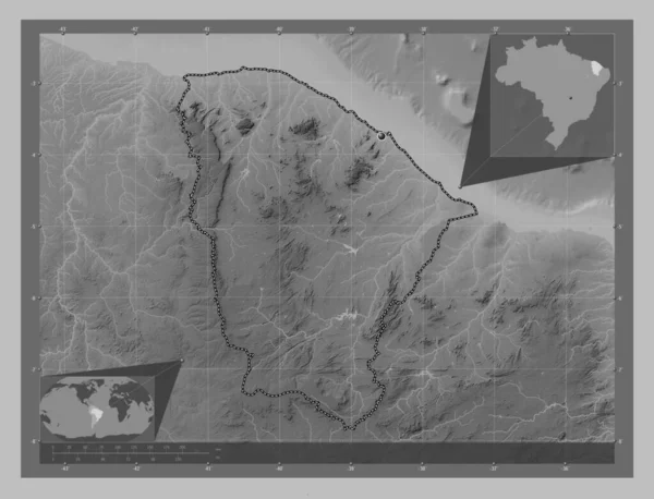 Ceara State Brazil Grayscale Elevation Map Lakes Rivers Corner Auxiliary — Stock Photo, Image