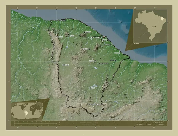 Ceara Estado Brasil Mapa Elevación Coloreado Estilo Wiki Con Lagos — Foto de Stock