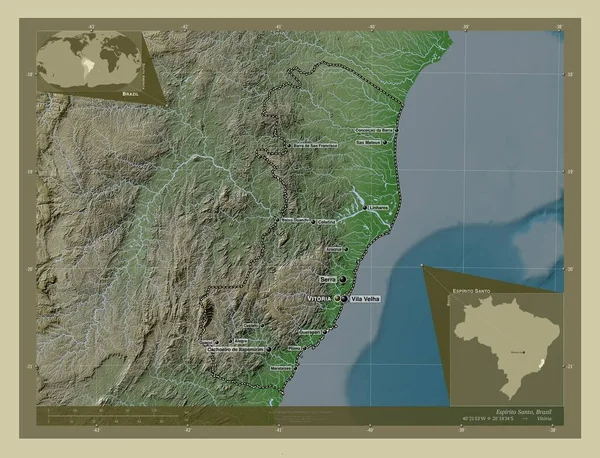 Эспирито Санто Штат Бразилия Карта Высоты Окрашенная Вики Стиле Озерами — стоковое фото