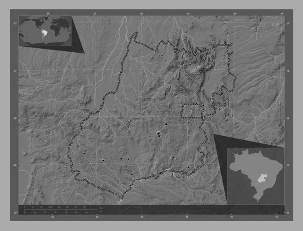 Goias Estado Brasil Mapa Elevación Bilevel Con Lagos Ríos Ubicaciones —  Fotos de Stock