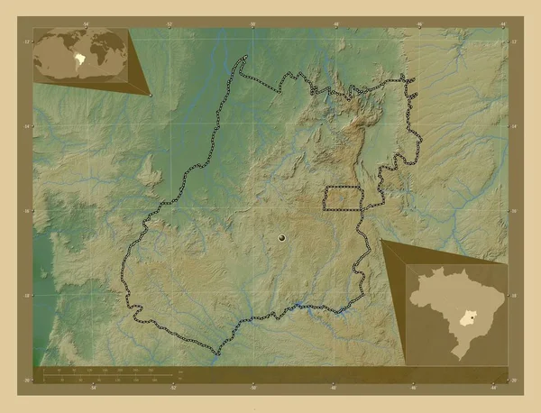 Goiás Estado Brasil Mapa Elevação Colorido Com Lagos Rios Mapa — Fotografia de Stock