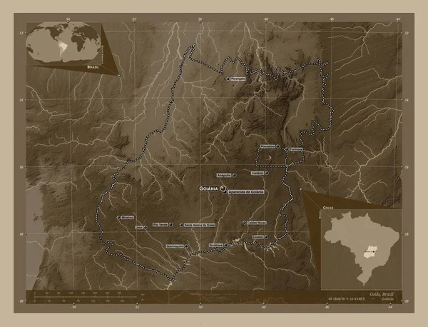 Goias Staat Brazilië Hoogtekaart Gekleurd Sepia Tinten Met Meren Rivieren — Stockfoto