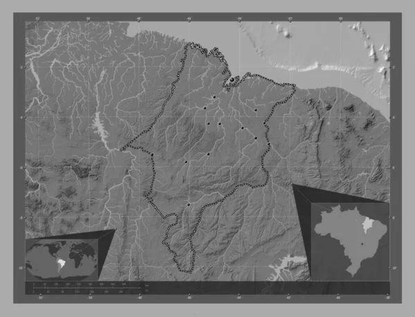 Maranhao Estado Brasil Mapa Elevación Bilevel Con Lagos Ríos Ubicaciones — Foto de Stock