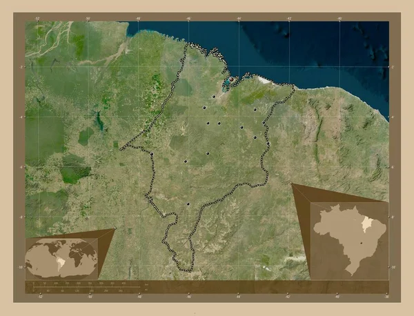 Maranhão Estado Brasil Mapa Satélite Baixa Resolução Locais Das Principais — Fotografia de Stock