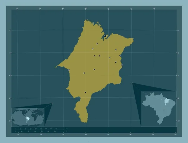 Maranhao 巴西州 固体的颜色形状 该区域主要城市的所在地点 角辅助位置图 — 图库照片