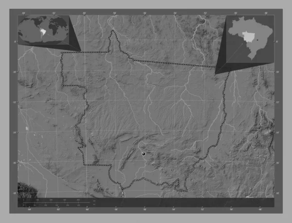Мату Гросу Штат Бразилия Карта Рельефа Билевела Озерами Реками Вспомогательные — стоковое фото