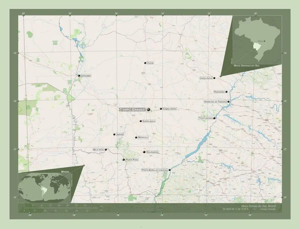 Mato Grosso Sul Stato Del Brasile Mappa Stradale Aperta Località — Foto Stock