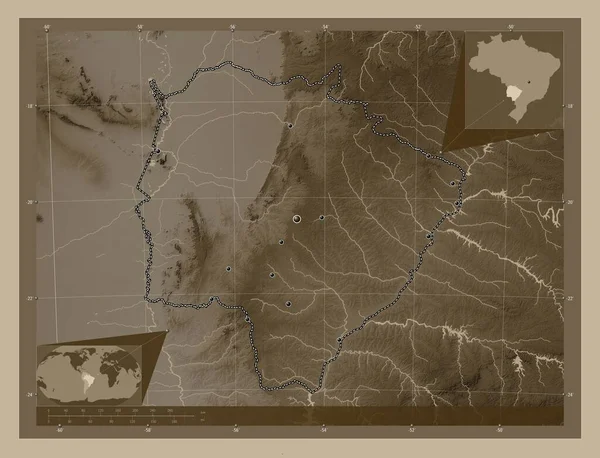 Mato Grosso Sul Штат Бразилія Висота Карти Забарвлена Сепії Тонів — стокове фото