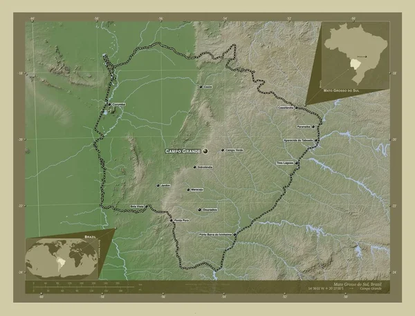 Mato Grosso Sul Brezilya Eyaleti Yükseklik Haritası Göller Nehirlerle Wiki — Stok fotoğraf