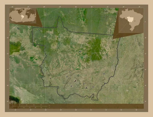 Mato Grosso Estado Brasil Mapa Satelital Baja Resolución Ubicaciones Las — Foto de Stock