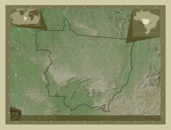 Mato Grosso Stát Brazílie Zdvihová Mapa Zbarvená Stylu Wiki Jezery — Stock fotografie
