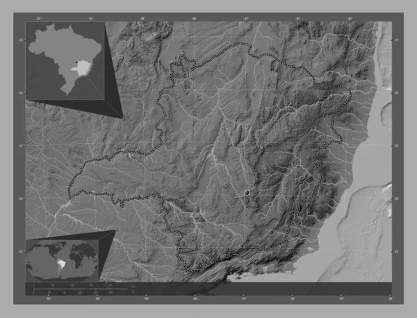 Minas Gerais Estado Brasil Mapa Elevación Bilevel Con Lagos Ríos —  Fotos de Stock