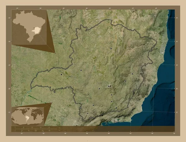 Minas Gerais Brasil Mapa Satélite Baixa Resolução Locais Das Principais — Fotografia de Stock