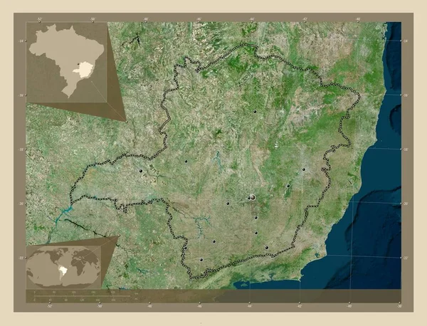 Minas Gerais Estado Brasil Mapa Satelital Alta Resolución Ubicaciones Las — Foto de Stock