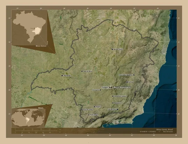 Минас Жерайс Штат Бразилия Карта Спутника Низкого Разрешения Места Названия — стоковое фото