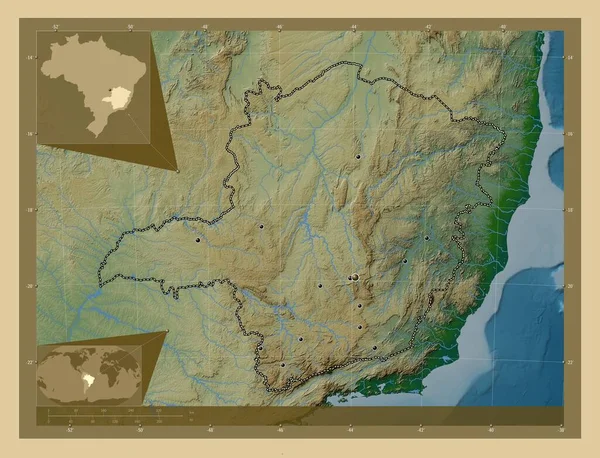Минас Жерайс Штат Бразилия Цветная Карта Высоты Озерами Реками Места — стоковое фото