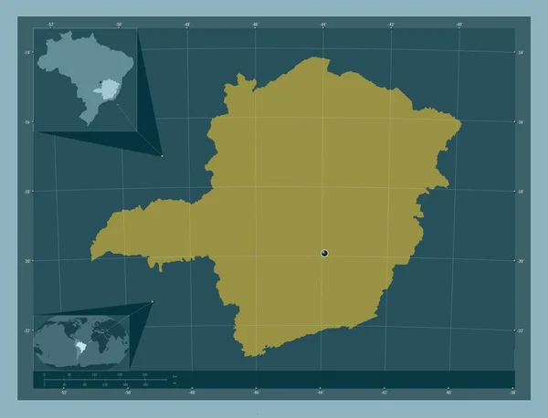 Minas Gerais Estado Brasil Forma Color Sólido Mapas Ubicación Auxiliares —  Fotos de Stock