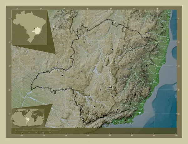 Minas Gerais Stát Brazílie Zdvihová Mapa Zbarvená Stylu Wiki Jezery — Stock fotografie
