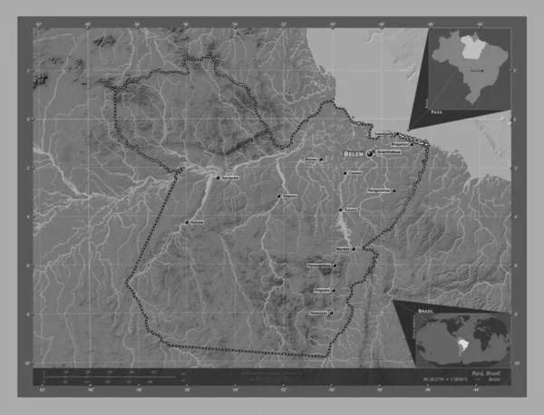 Para Estado Brasil Mapa Elevación Bilevel Con Lagos Ríos Ubicaciones — Foto de Stock