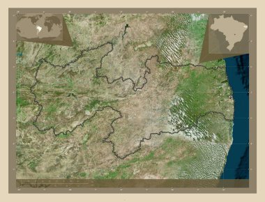 Paraiba, Brezilya eyaleti. Yüksek çözünürlüklü uydu. Köşedeki yedek konum haritaları