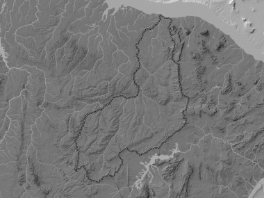 Piaui, Brezilya eyaleti. Gölleri ve nehirleri olan çift seviyeli yükseklik haritası