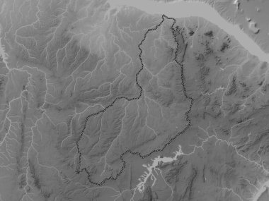 Piaui, Brezilya eyaleti. Gölleri ve nehirleri olan gri tonlama yükseklik haritası