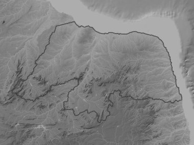 Rio Grande do Norte, Brezilya eyaleti. Gölleri ve nehirleri olan gri tonlama yükseklik haritası