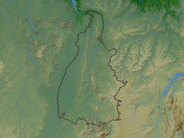 Tocantins, Brezilya eyaleti. Gölleri ve nehirleri olan renkli yükseklik haritası