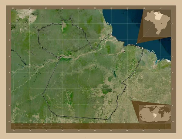 パラー ブラジルの州 低解像度衛星地図 コーナー補助位置図 — ストック写真