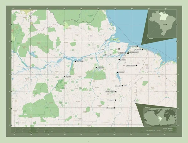 Para, state of Brazil. Open Street Map. Locations and names of major cities of the region. Corner auxiliary location maps