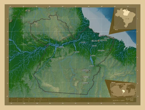 Пара Штат Бразилия Цветная Карта Высоты Озерами Реками Места Названия — стоковое фото